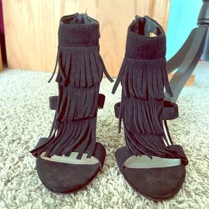 Black Fringe Heels